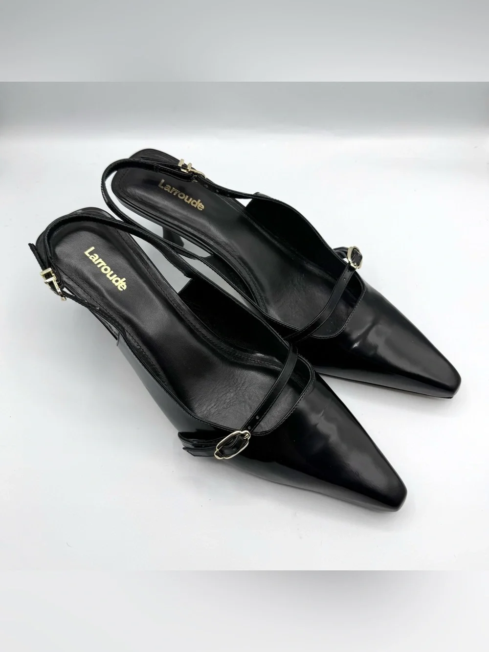 Larroudé Ines Leather Pump Women’s Black Size 11 Pointed Toe Slingback Heels